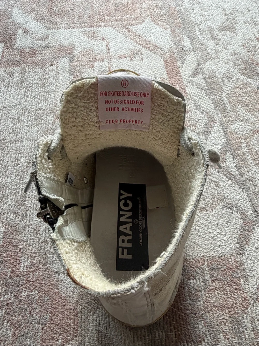 Golden Goose White Leather High-Top Sneakers with Maroon Star